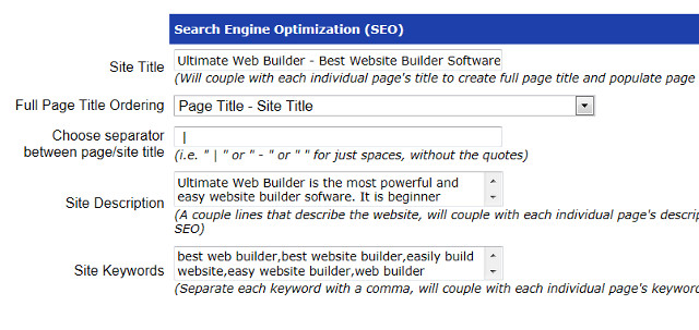Search Engine Optimization Tool, Ultimate Web Builder software