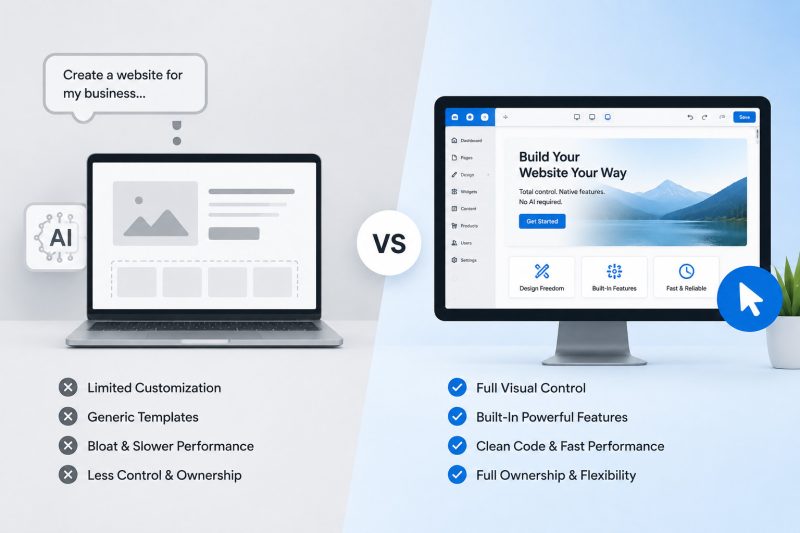 AI website builders vs non-AI traditional visual website builders