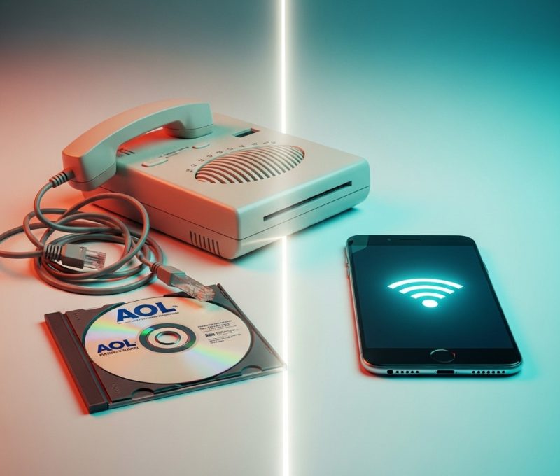 AOL dial-up connection vs fast 5G network