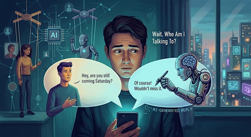Person texting his friend wonders whether he is texting his friend or talking with the ChatGPT AI