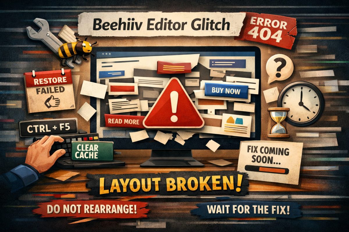 Beehiiv editor glitch, buggy, scattered elements