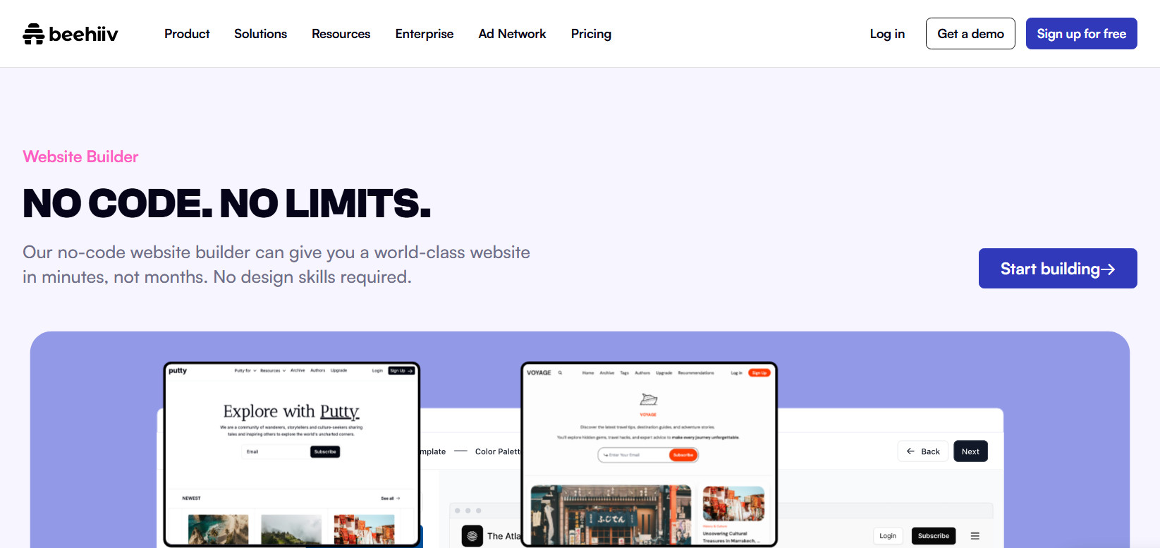 Beehiiv website builder landing page