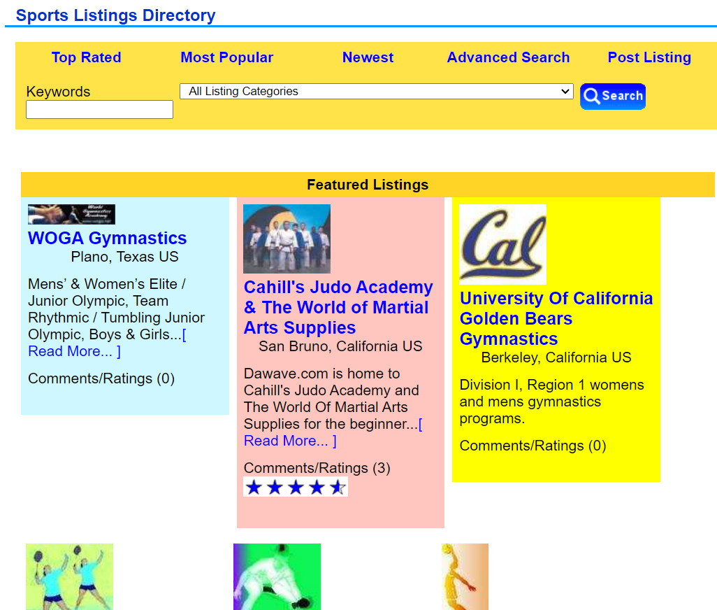 Gym Chat sports listings directory