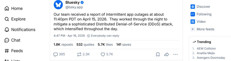 Bluesky offline, outage notice, DDoS attack