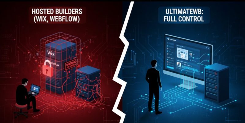 Costs of hosted website builder, proxy required, no access to server or database