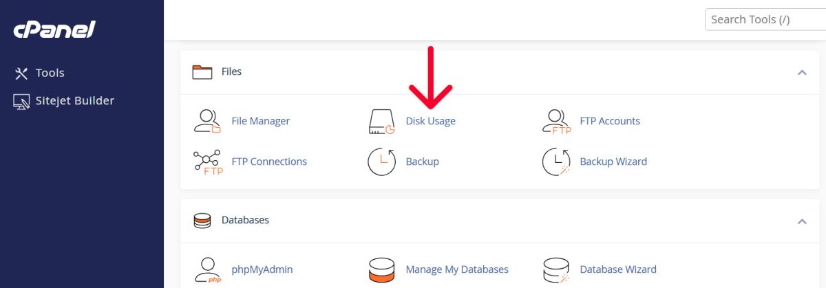 cPanel Disk Usage icon, for optimizing your website storage space
