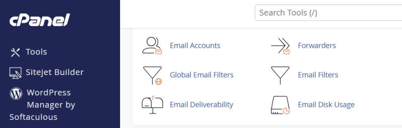 cPanel, Email setup and settings section
