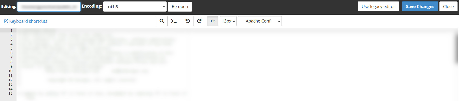cPanel File Manager, .htaccess file editing