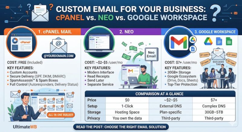 Custom email for your business, cPanel vs Neo vs Google Workspace