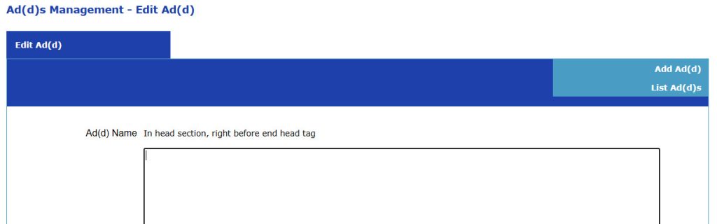 Edit Ad(d), Head section