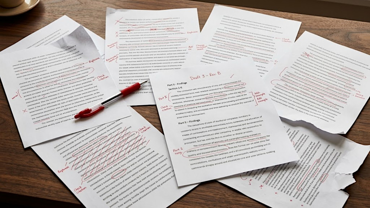 Editing repetitive AI writing with red pen