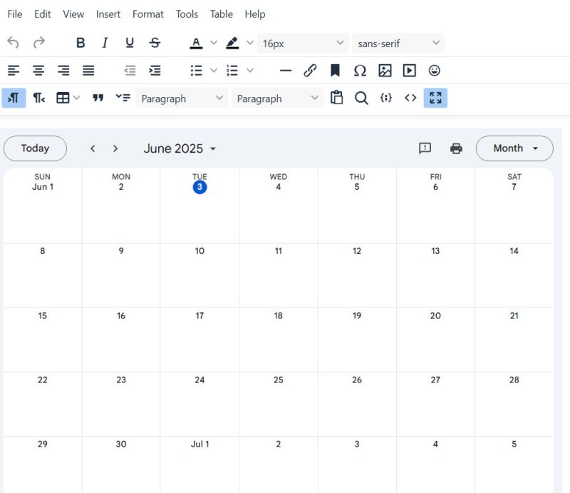 Embed Google Calendar via the UltimaetWB Page Editor