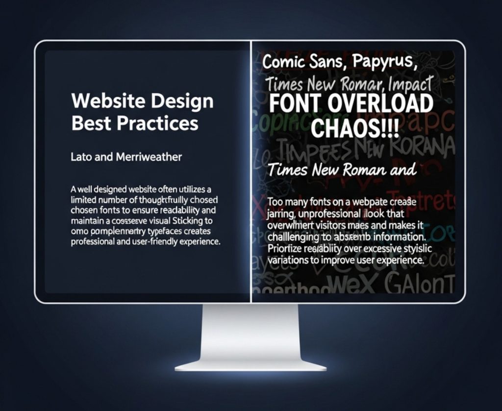 Good web design, number of fonts to use - 1 or 2 vs too many that makes the page chaotic and unreadable