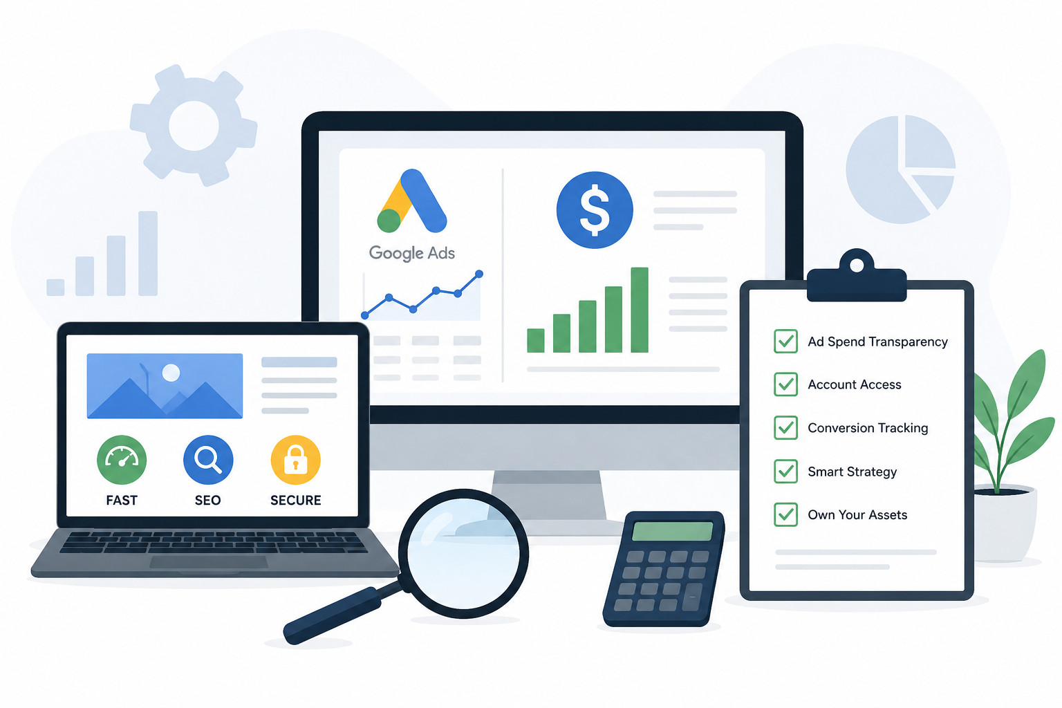 Google Ads dashboard and website management cost audit checklist