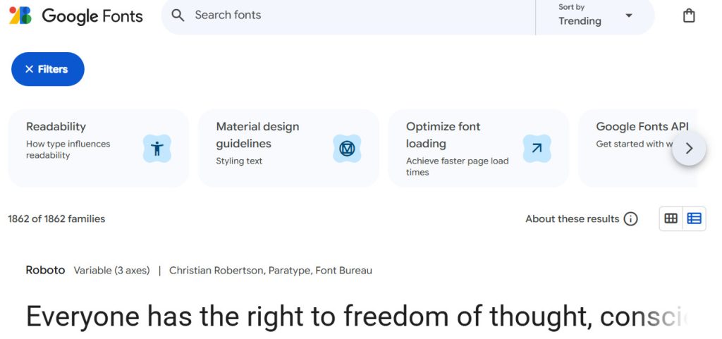 Google Fonts website, download fonts free