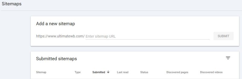 Google Seatch Console, Add New Sitemap page
