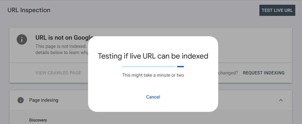 Google Search Console, testing if live URL can be indexed