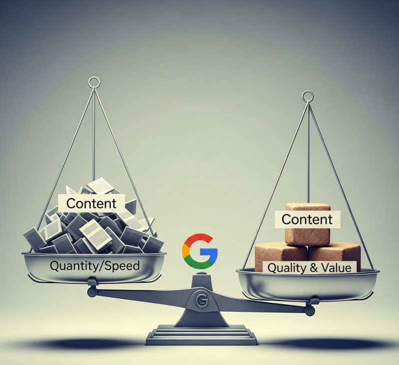 Google search engine rankings, weighing content quantity and speed,quality and value