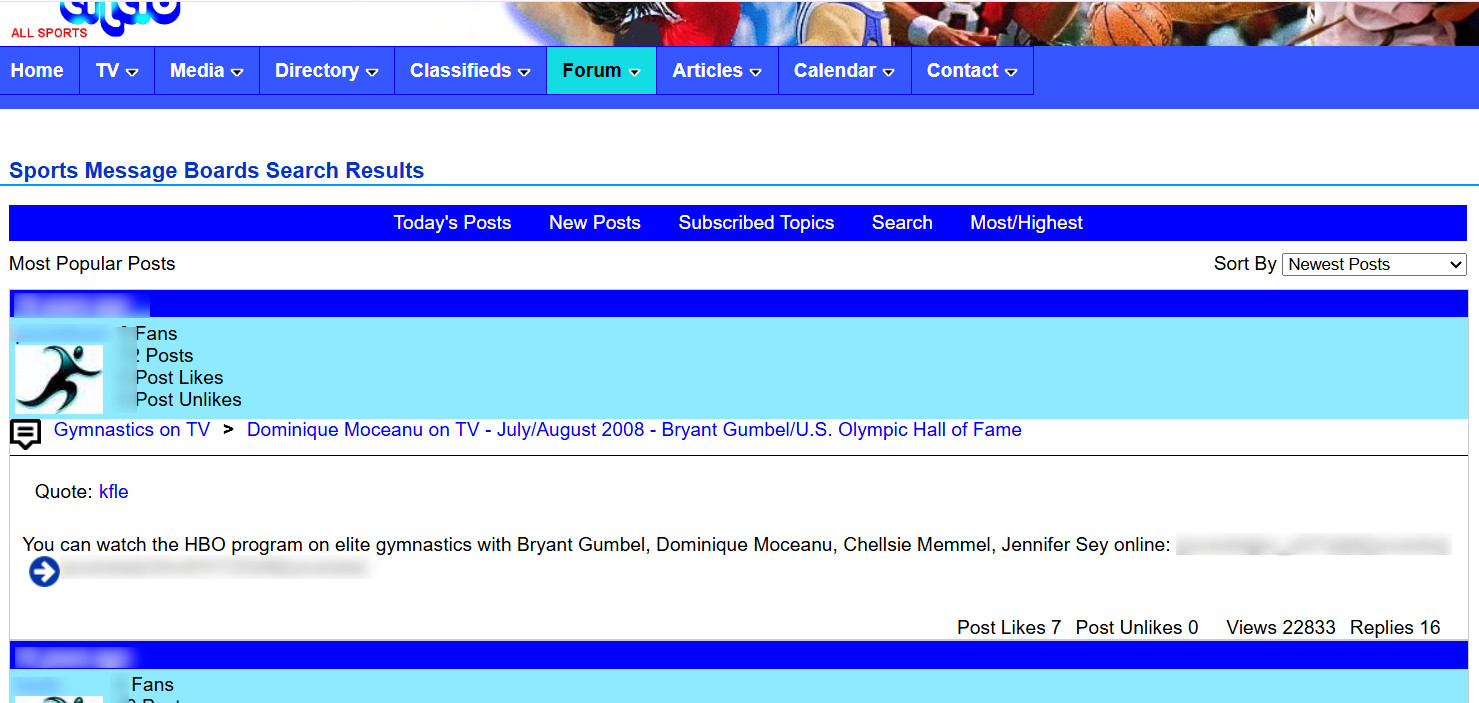 Gym Chat Sports Network forums, most popular posts