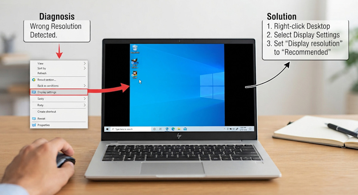 How to fix computer display setting issue that has black bars on sides of desktop