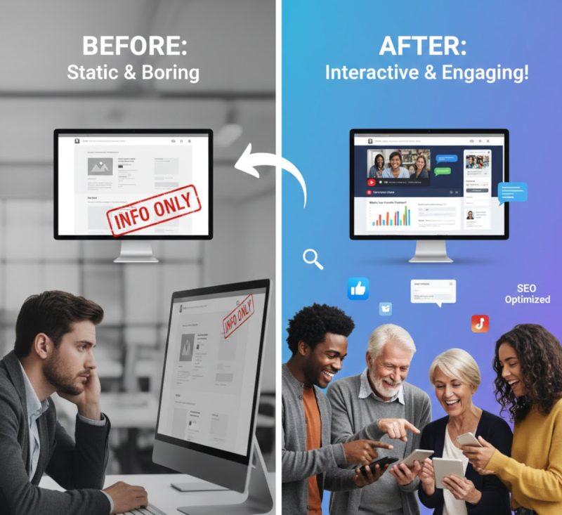 Static and boring website vs interactive and engaging