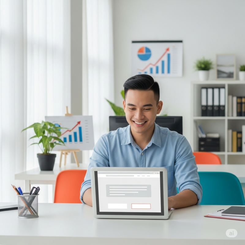 Man working on his small business website with UltimateWB website builder