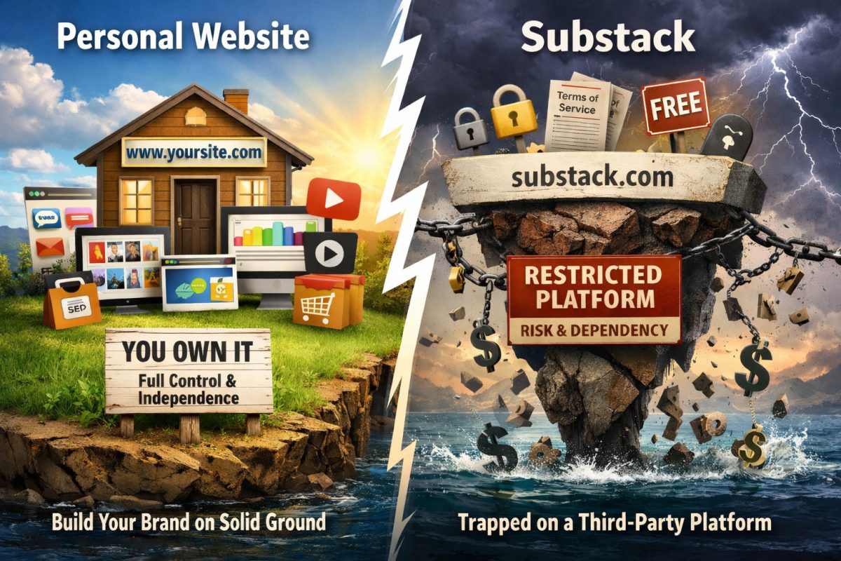 Personal website vs Substack - control, independence, ownership, scalability vs limits, dependence, and unknown stability