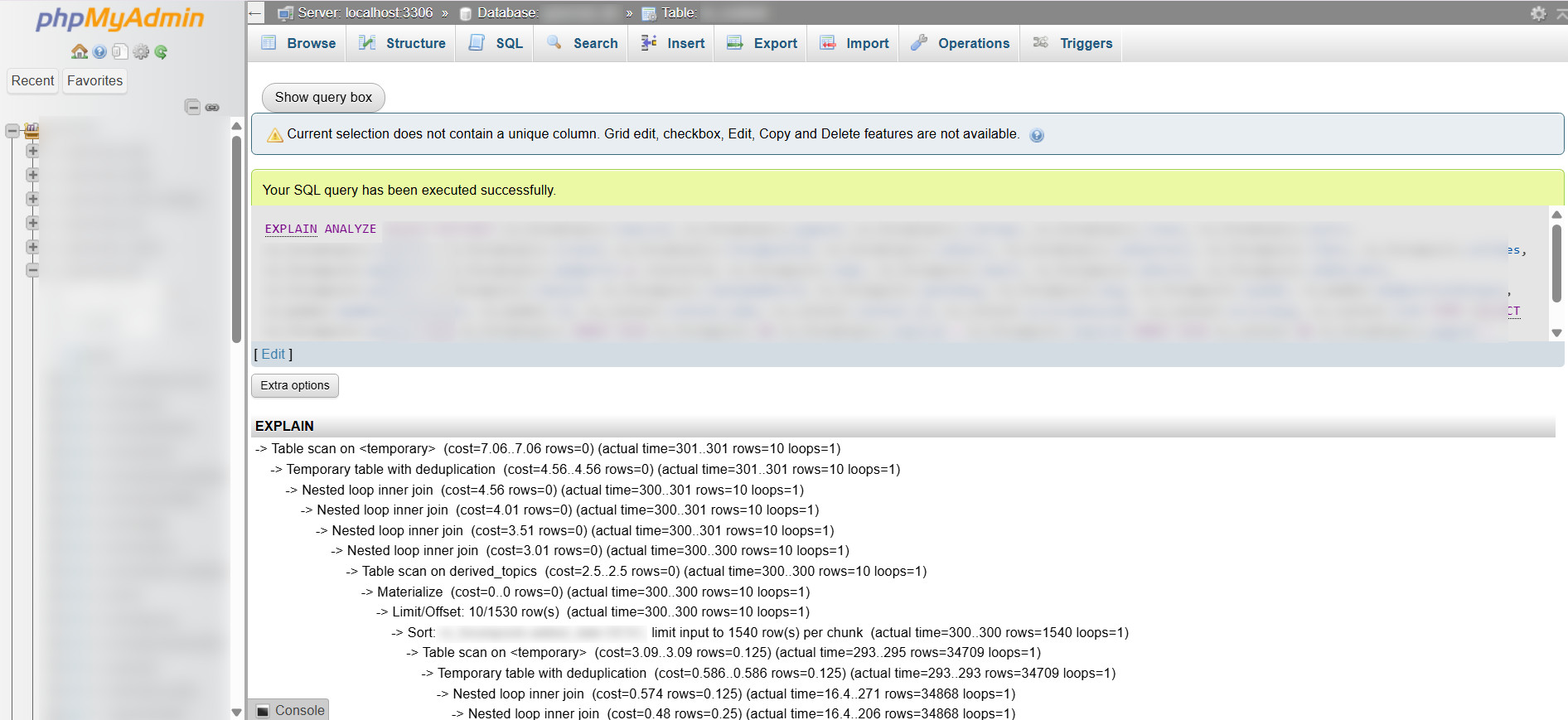 PHPMyAdmin MySQL Explain Analyze command for optimizing slow queries