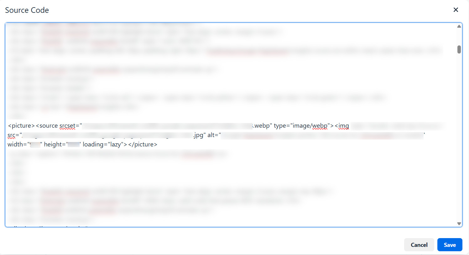 Source code using the <picture> tag with srcset to load webp image, with a fallback jpg image