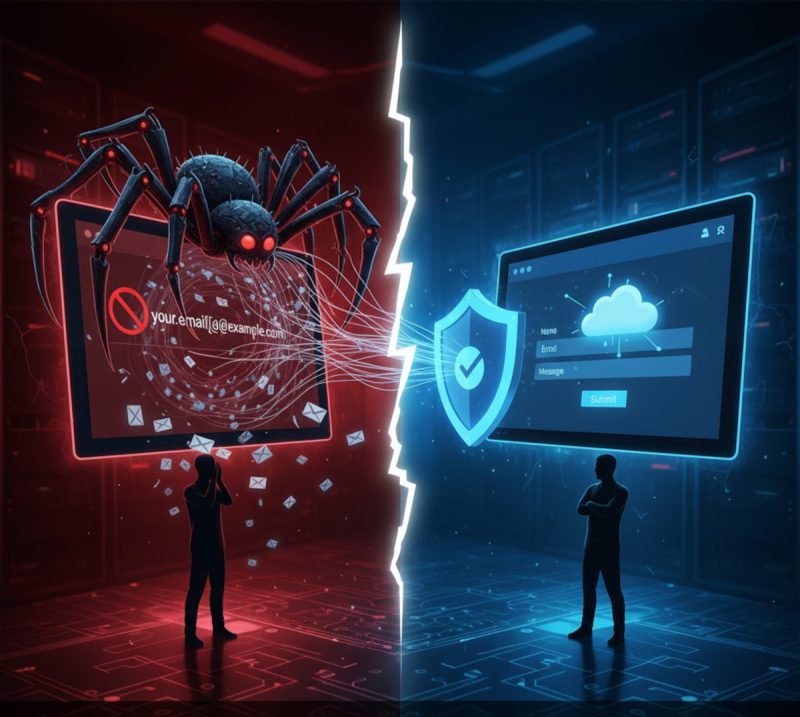 Posting your email address online so spiders can crawl it, vs using a secure contact form