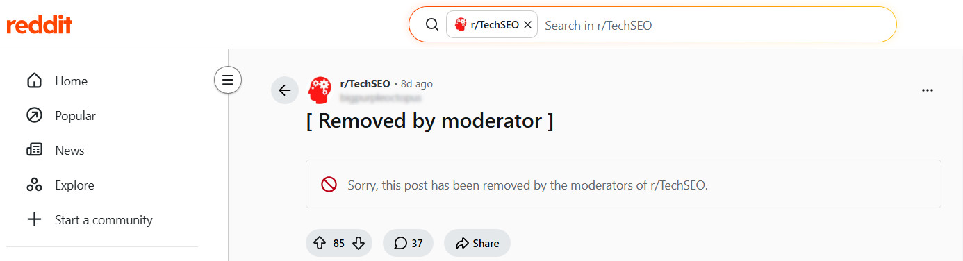 Reddit post removed by moderator