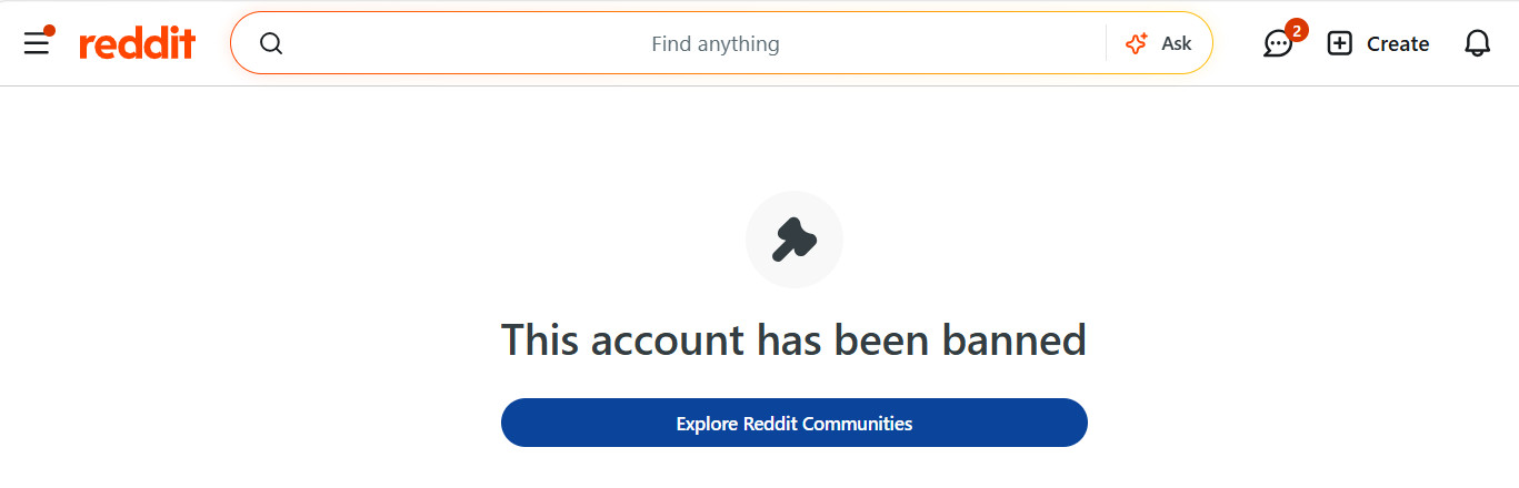 Reddit user account banned, surprise