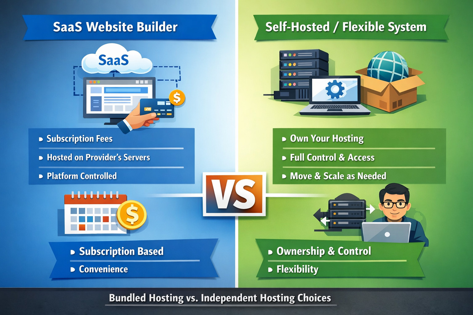 SaaS website builder vs self-hosted flexible system