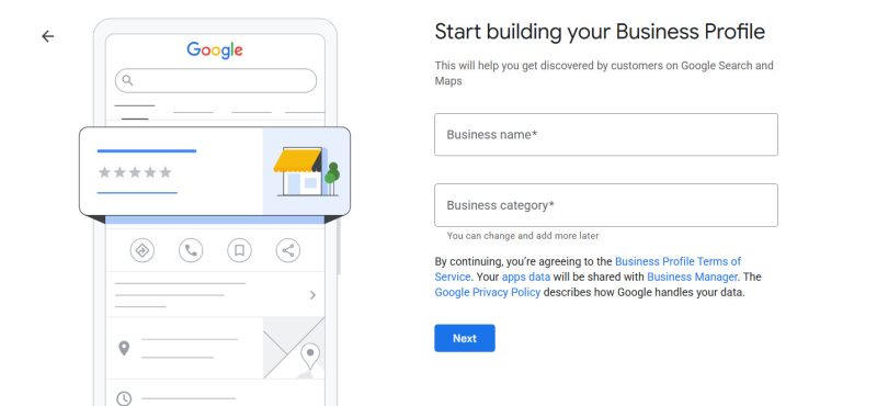 Google Business Profile application form
