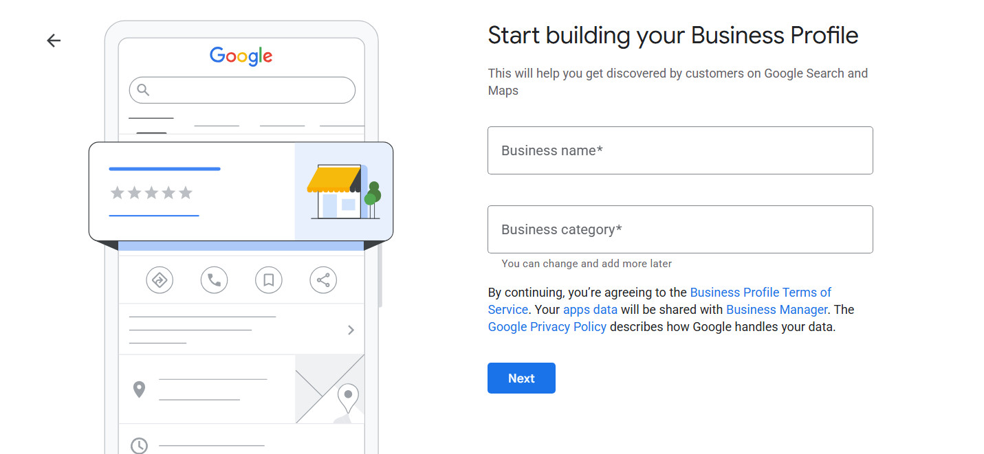 Google Business Profile application form