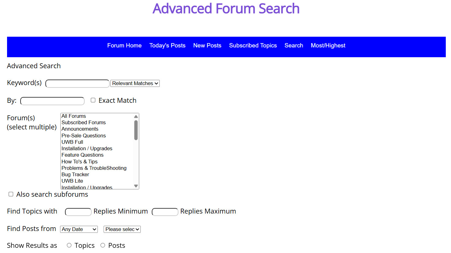 UltimateWB advanced forum search