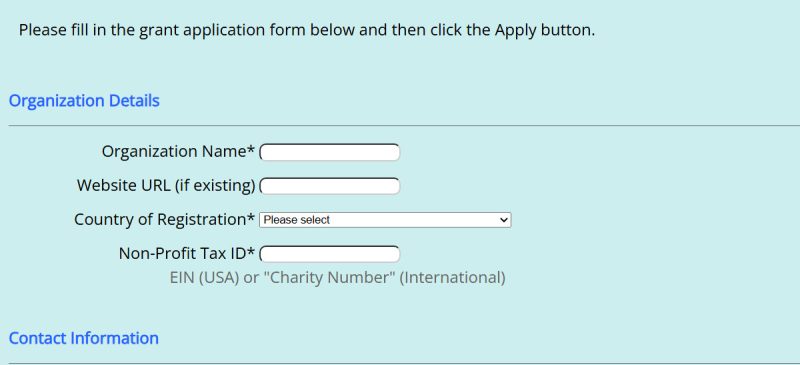 Application form to get the UltimateWB website builder for free, for your non-profit organization