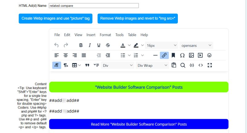 UltimateWB admin panel, Editing HTML Ad(d), Editor Box