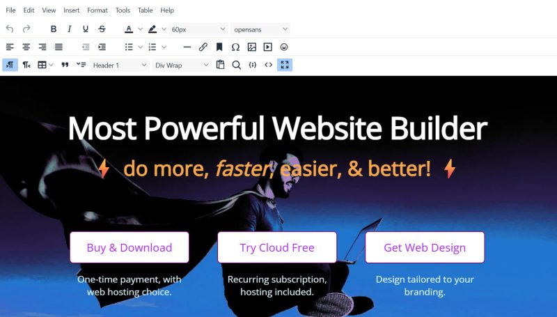 UltimateWB Page Editor, showing the ultimatewb.com homepage