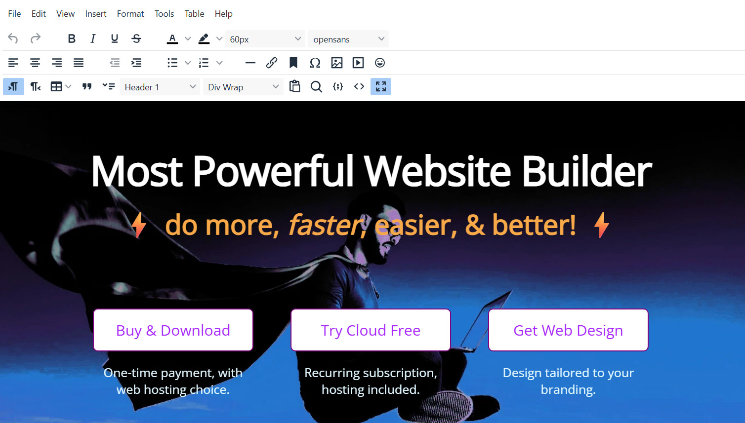 UltimateWB Page Editor, showing the ultimatewb.com homepage