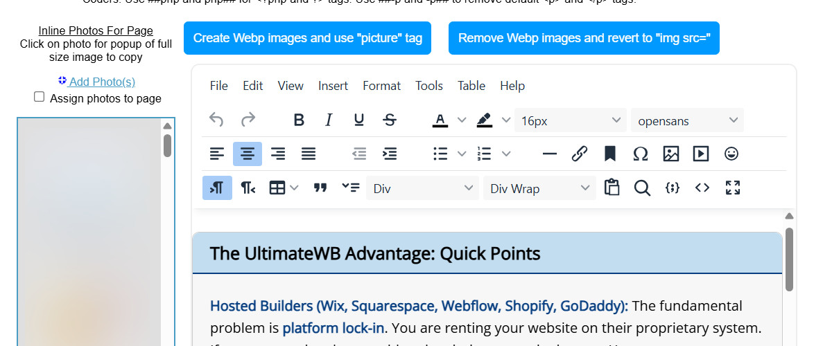 UltimateWB WYSIWYG page editor