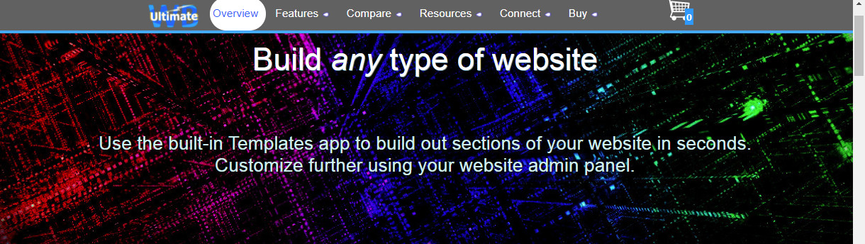 UltimateWB homepage, non-scrolling top menu bar