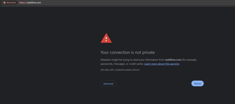 Webflow, SSL broken server errors