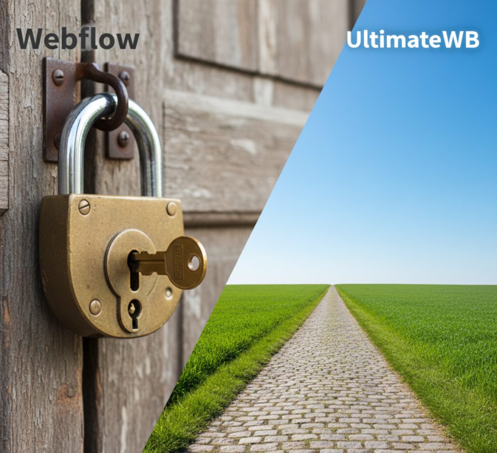 Webflow vs UltimateWB - restricting, locked platform vs flexible, freedom, and scalable