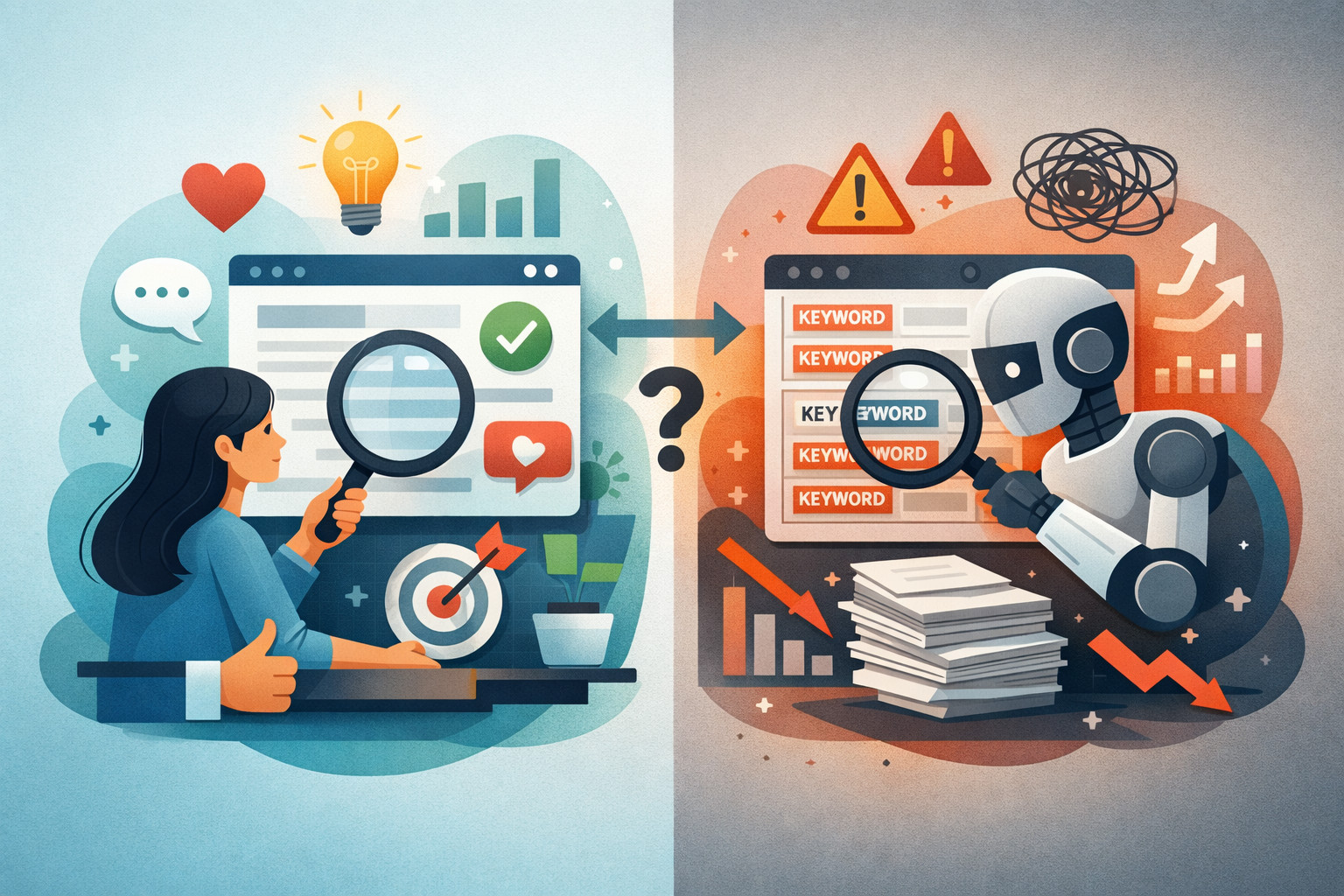 Website content centered around search intent and usefulness vs keyword stuffing for the bots and search engines