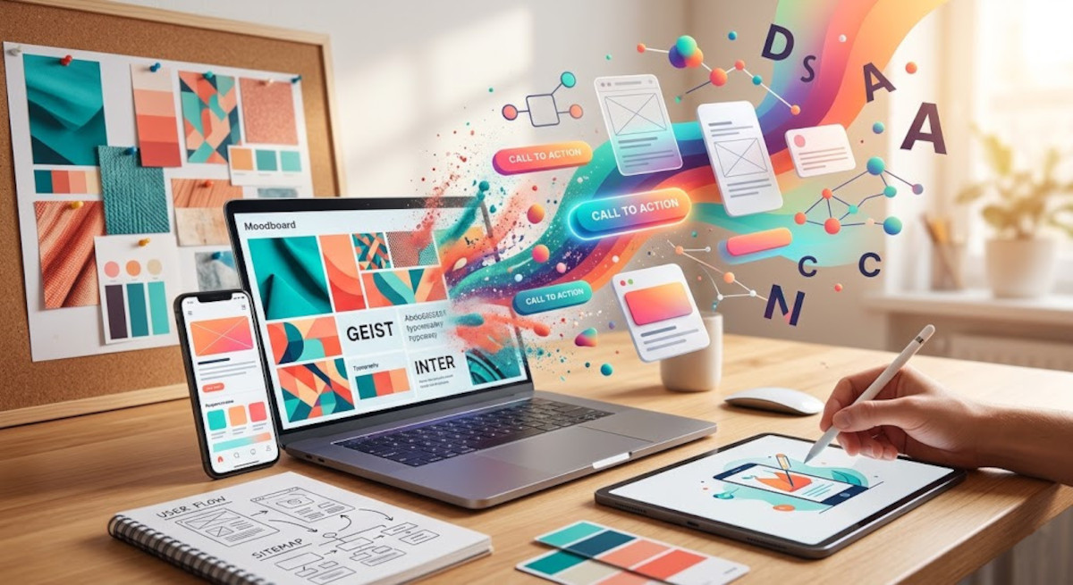 Website design, choosing colors, fonts, and structure
