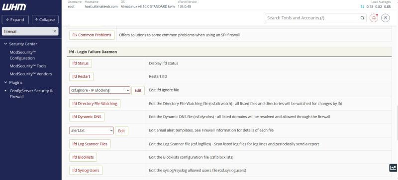 WHM ConfigServer Security & Firewall, CSF ignore file