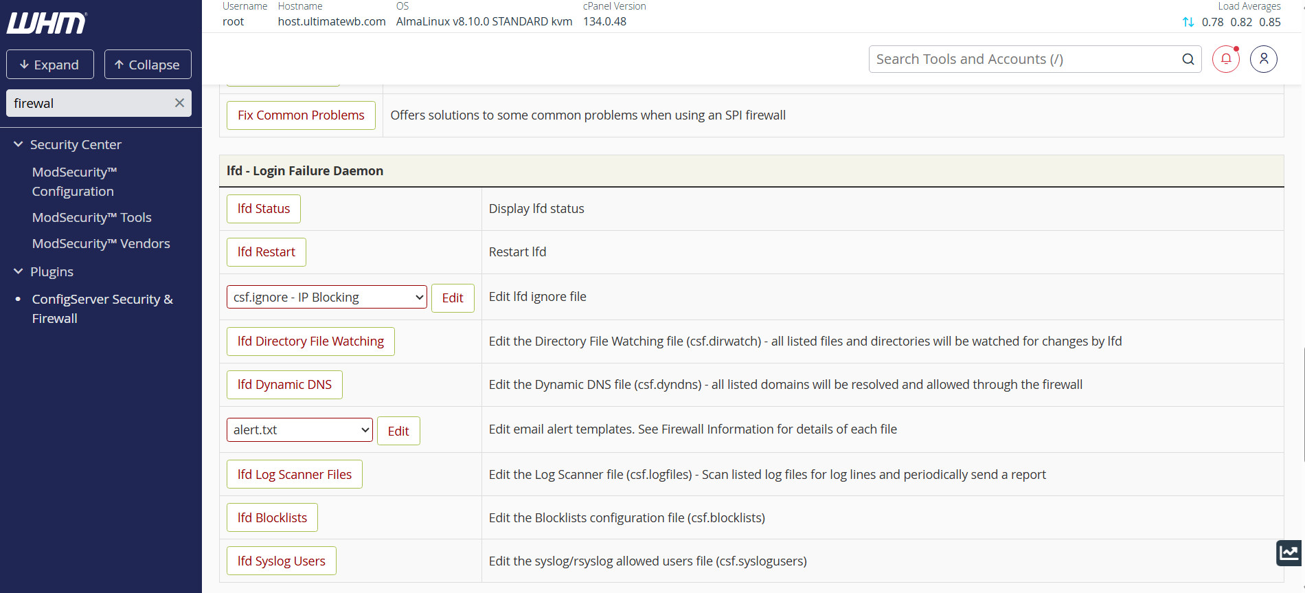 WHM ConfigServer Security & Firewall, CSF ignore file