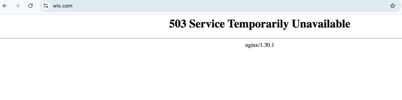 Wix services offline, 503 Service Temporarily Unavailable error, platform outage