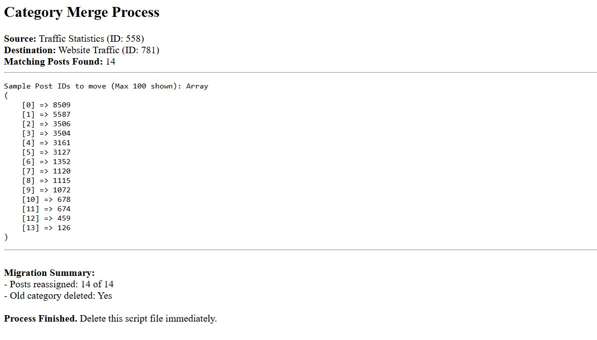 Moving WordPress posts from one category to another, easy and fast, with a free PHP script